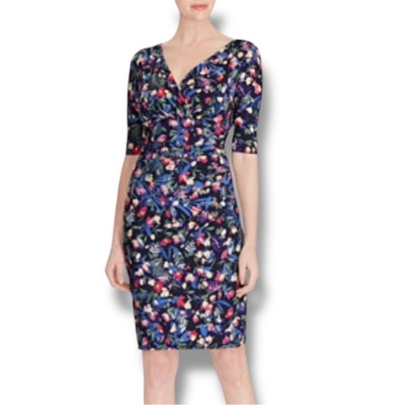 Lauren Ralph Lauren Dresses & Skirts - Lauren Ralph Lauren Size 10 Sheath Dress Black Floral Botanical Surplice V Neck